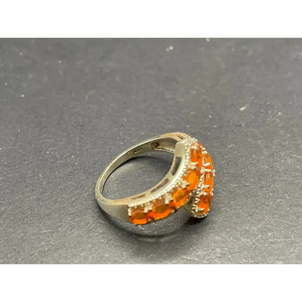 Vintage 925 Sterling Silver Orange Fire Opal Bypass Statement Ring Size 9 4g